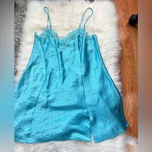 Blue polka dot slip dress